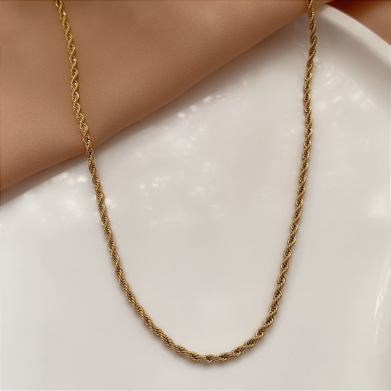 COLAR CORRENTE BAIANO FINO DOURADO AÇO 316L⭐️