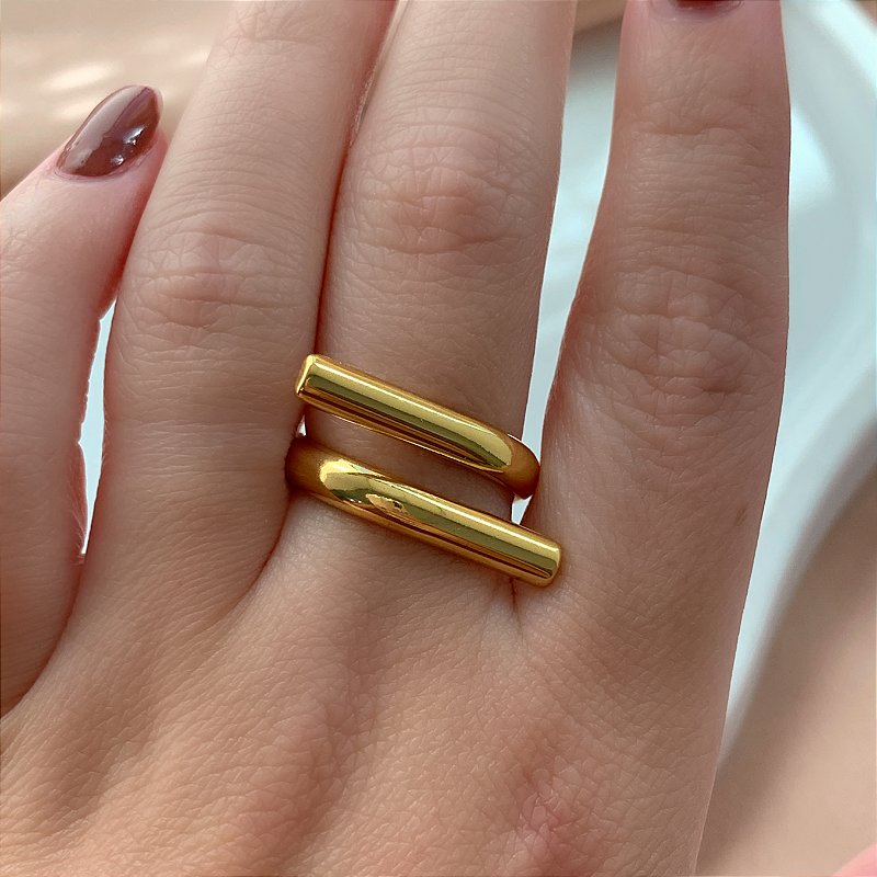 ANEL REGULÁVEL FIOS OPOSTOS DOURADO AÇO 316L⭐️