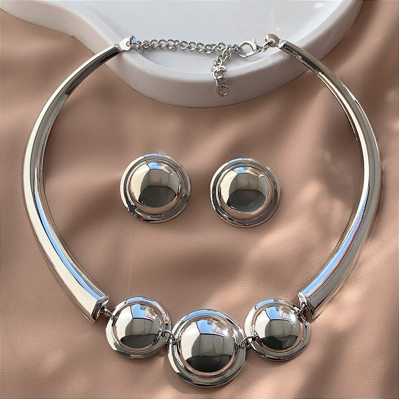COLAR E BRINCO KIT CHOKER 3 ESFERAS BIJU