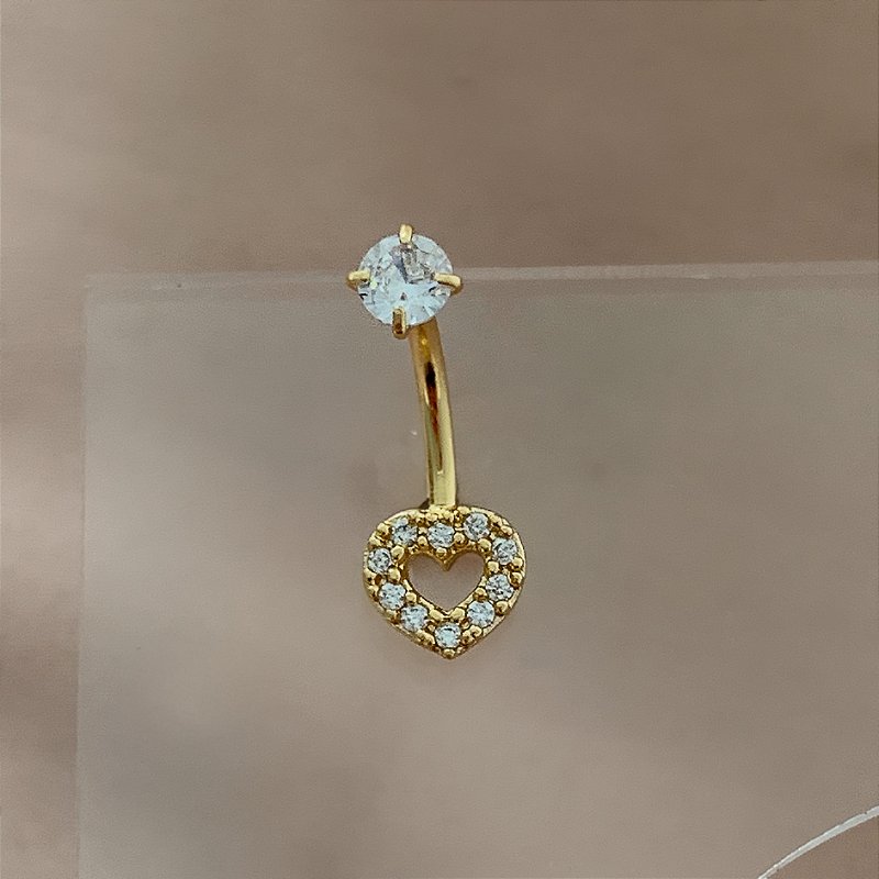 PIERCING UMBIGO CORAÇÃO VAZADO E BOLINHA ZIRCÔNIA 10MM HASTE AÇO 316L FOLHEADO A OURO 18K SEMIJOIA PARA ATUALIZAÇÃO⭐️
