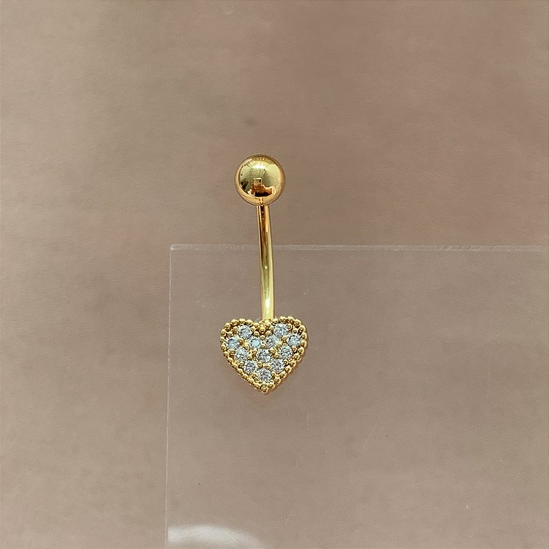 PIERCING UMBIGO CORAÇÃO DELICADO ZIRCÔNIAS 10MM HASTE AÇO 316L FOLHEADO A OURO 18K SEMIJOIA PARA ATUALIZAÇÃO⭐️