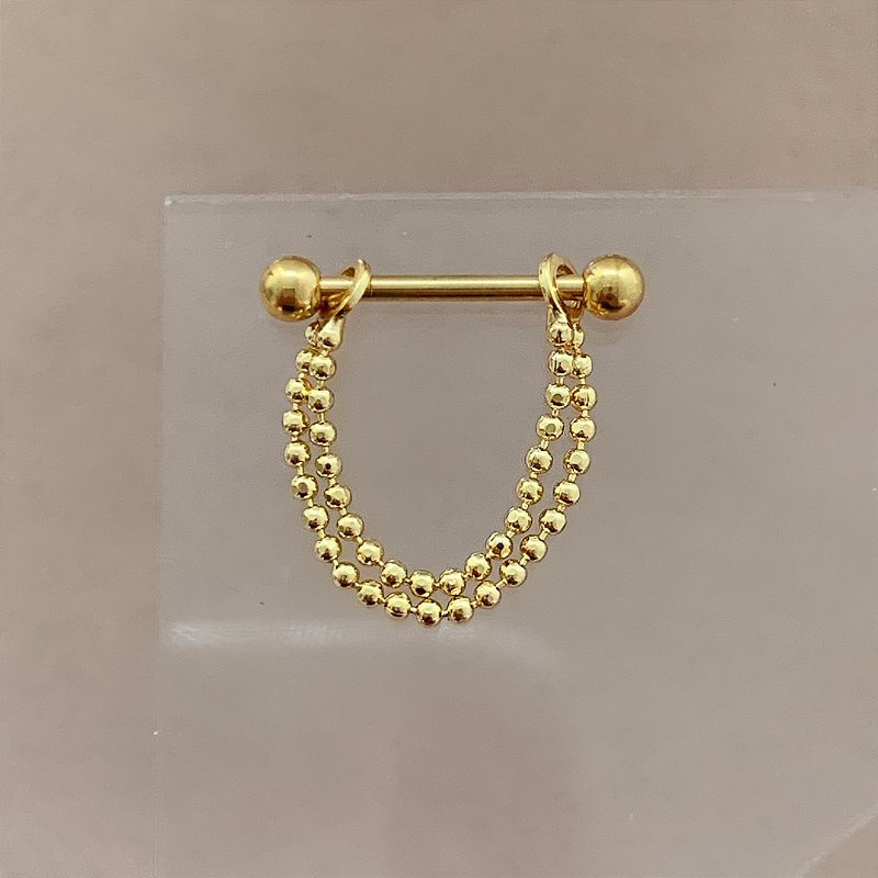 PIERCING CONCH CORRENTE DUPLA BOLINHAS 10MM AÇO 316L FOLHEADO A OURO 18K SEMIJOIA PARA ATUALIZAÇÃO⭐️