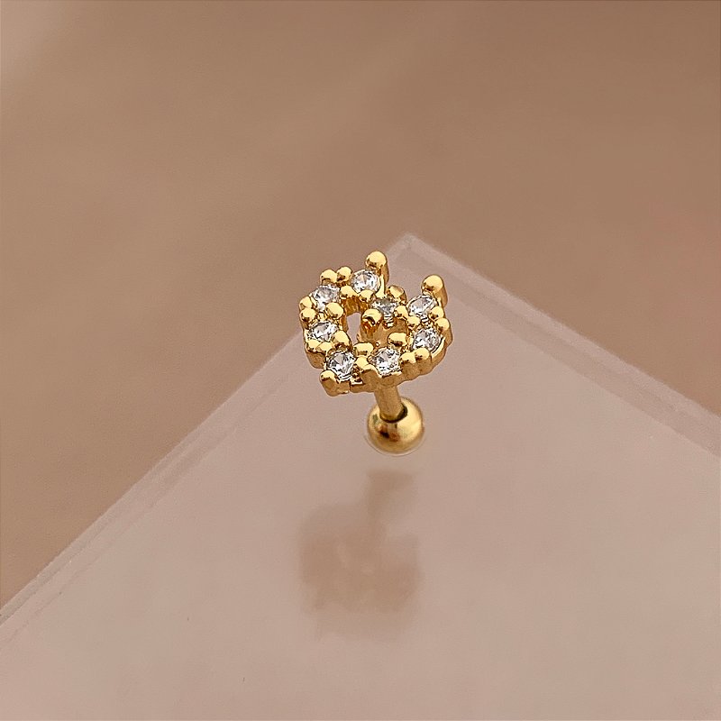 PIERCING TRÁGUS / CARTILAGEM CORAÇÃO BORDA ZIRCÔNIAS 6MM HASTE AÇO 316L FOLHEADO A OURO 18K SEMIJOIA PARA ATUALIZAÇÃO⭐️