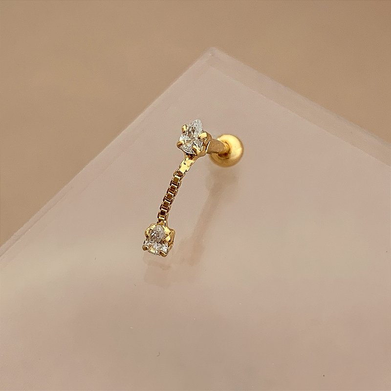 PIERCING TRÁGUS / CARTILAGEM PINGENTE DELICADO ZIRCÔNIAS 6MM HASTE AÇO 316L FOLHEADO A OURO 18K SEMIJOIA PARA ATUALIZAÇÃO⭐️