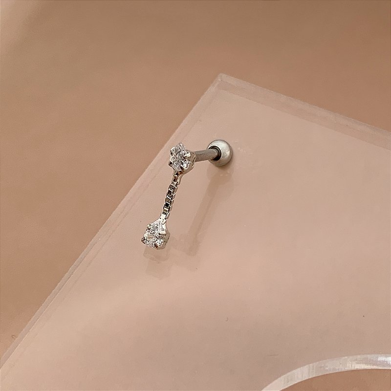 PIERCING TRÁGUS / CARTILAGEM PINGENTE DELICADO ZIRCÔNIAS 6MM HASTE AÇO 316L FOLHEADO A RÓDIO SEMIJOIA PARA ATUALIZAÇÃO⭐️