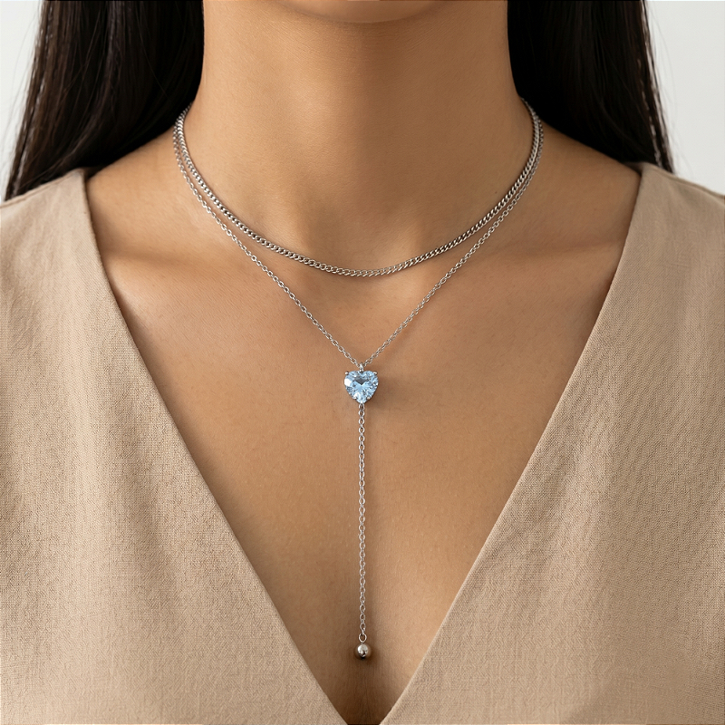 COLAR DUPLO ESTILO GRAVATINHA PEDRA CORAÇÃO ZIRCÔNIA AÇO 316L⭐️