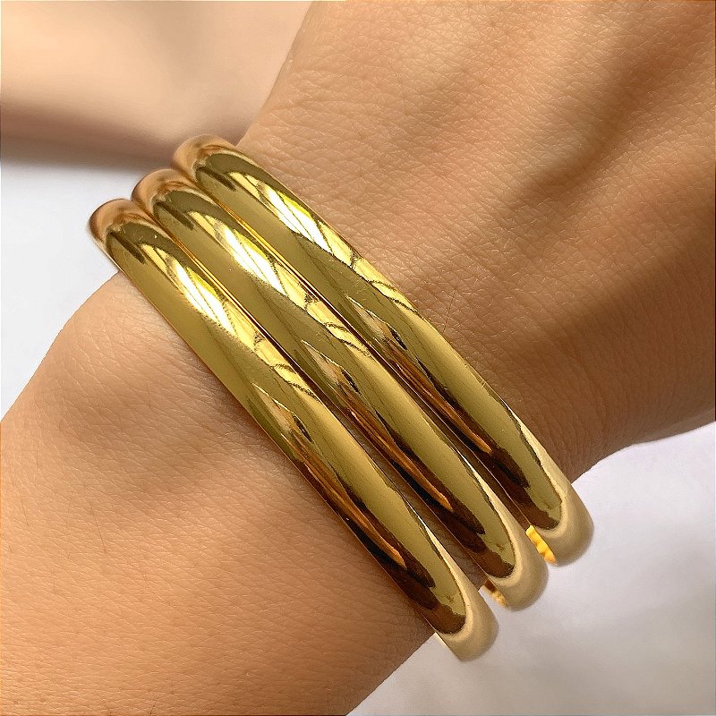 PULSEIRA KIT 3 AROS LISOS DOURADO AÇO 316L⭐️