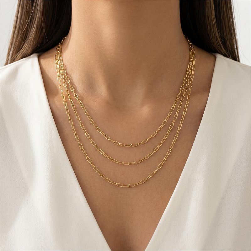 COLAR TRIPLO CORRENTE CARTIER DOURADO AÇO 316L⭐️