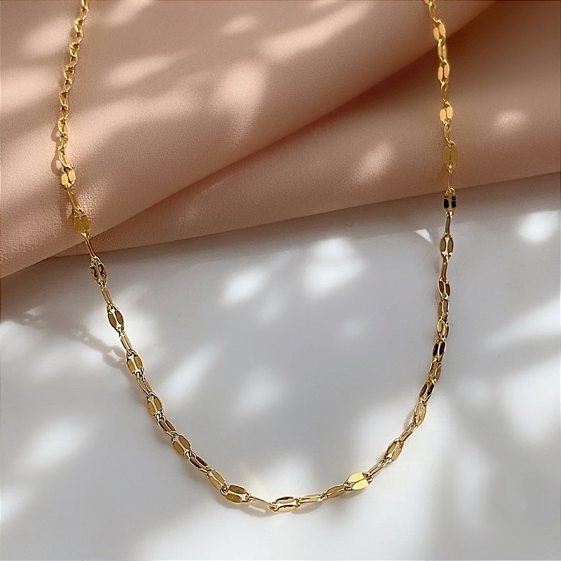 COLAR CORRENTE PLAQUINHAS ACHATADAS DOURADO AÇO 316L⭐️