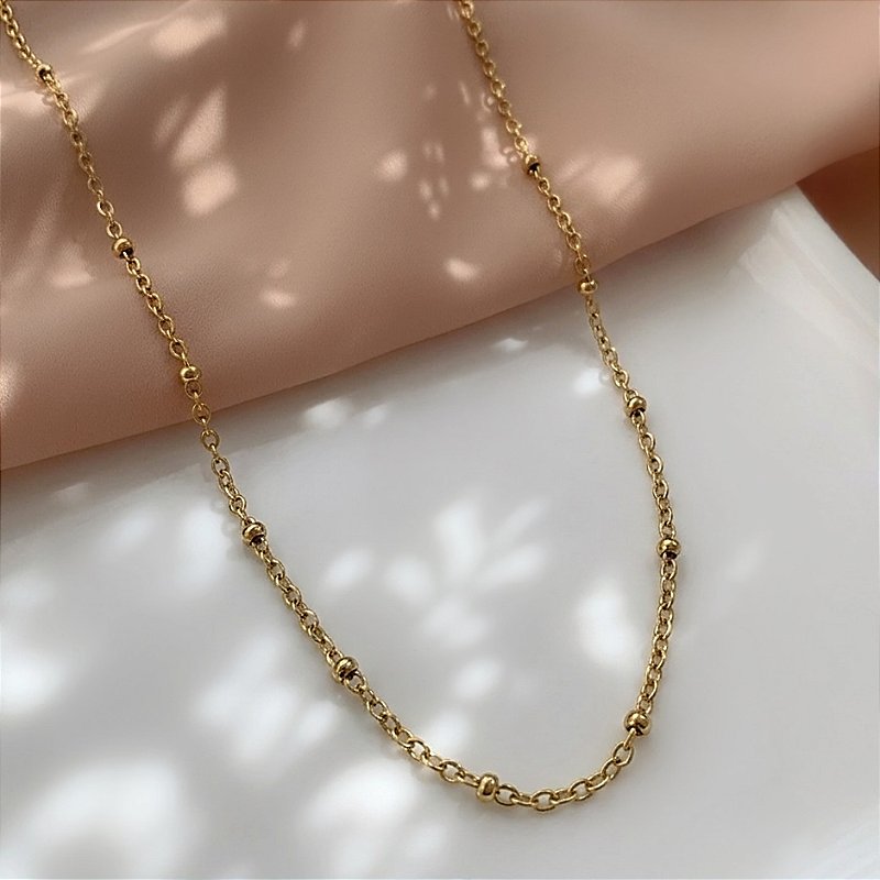 COLAR CORRENTE BOLINHAS ESPAÇADAS DOURADO AÇO 316L⭐️