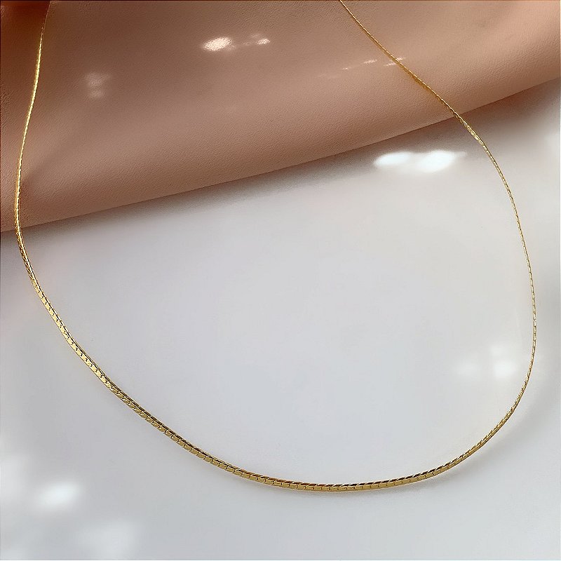 COLAR MALHA LAMINADA FINA DOURADO AÇO 316L⭐️