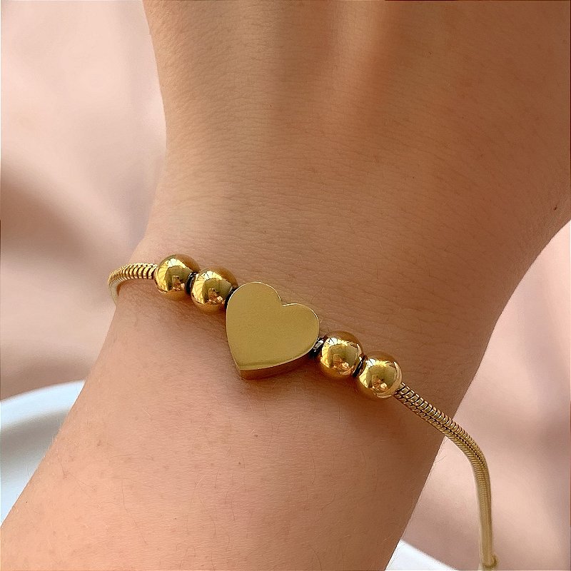 PULSEIRA CORRENTE BOLEADA CORAÇÃO LISO P DOURADO AÇO 316L⭐️