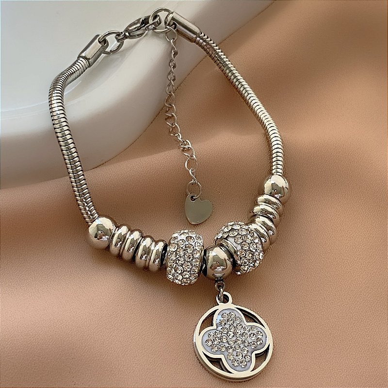 PULSEIRA BERLOQUES TREVO ZIRCÔNIAS AÇO 316L⭐️