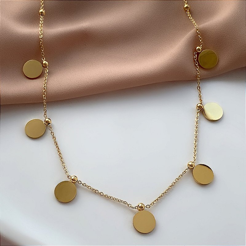 COLAR MEDALINHAS REDONDAS DOURADO AÇO 316L⭐️