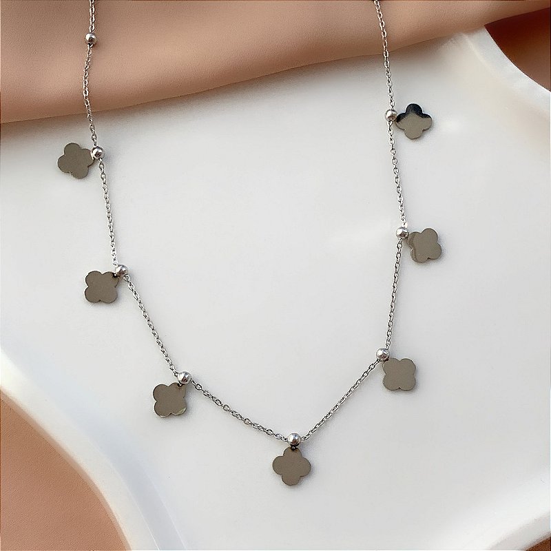 COLAR CORRENTE BOLINHA MEDALINHAS TREVO AÇO 316L⭐️