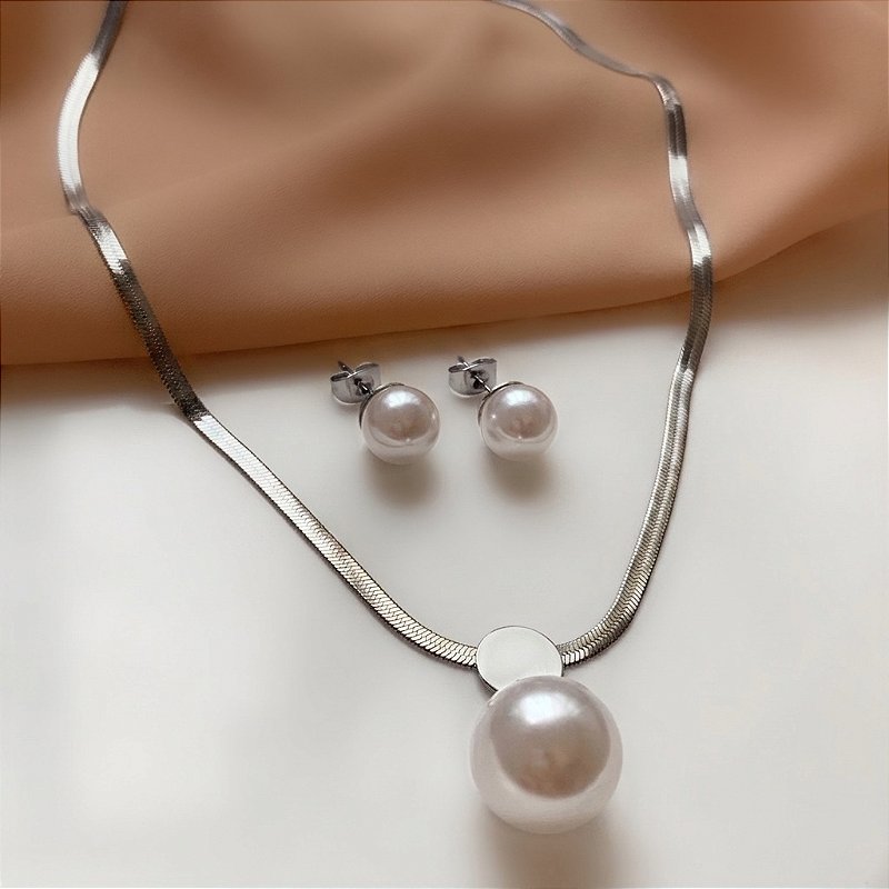 COLAR E BRINCO KIT PÉROLA AÇO 316L⭐️