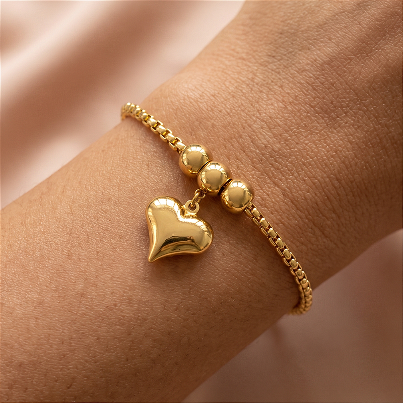 PULSEIRA CORRENTE VENEZIANA GROSSA PINGENTE CORAÇÃO DOURADO AÇO 316L⭐️
