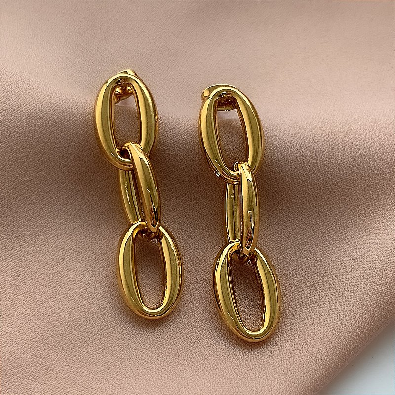 BRINCO ELOS OVAIS PENDURADAS DOURADO AÇO 316L⭐️