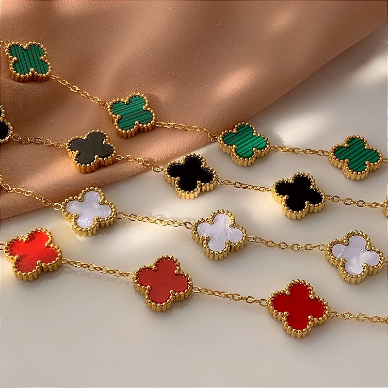 PULSEIRA TREVOS RESINADOS DOURADO AÇO 316L⭐️