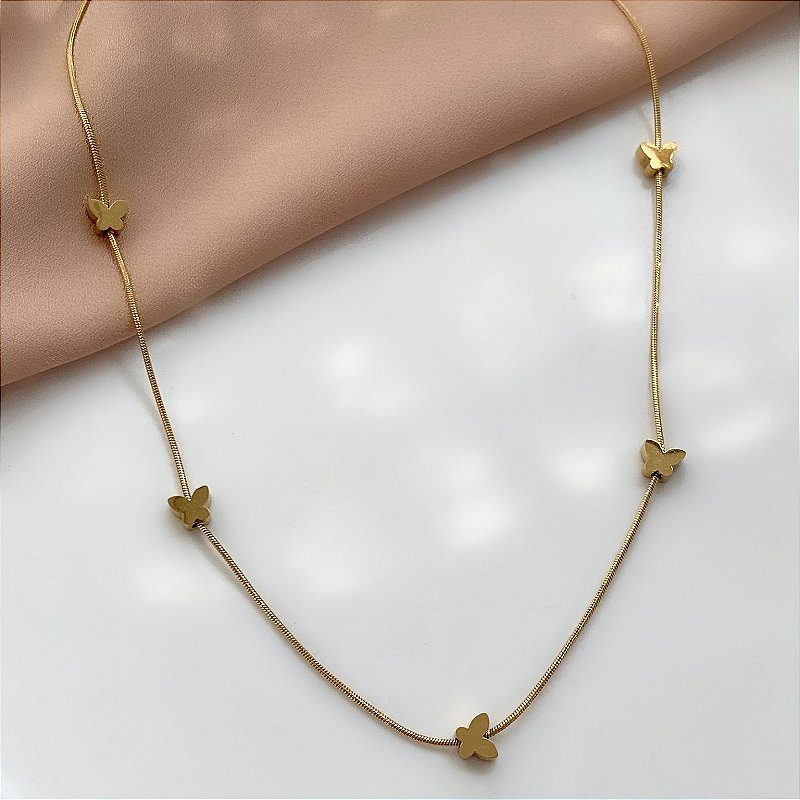 COLAR MINI BORBOLETAS LISOS DOURADO AÇO 316L⭐️