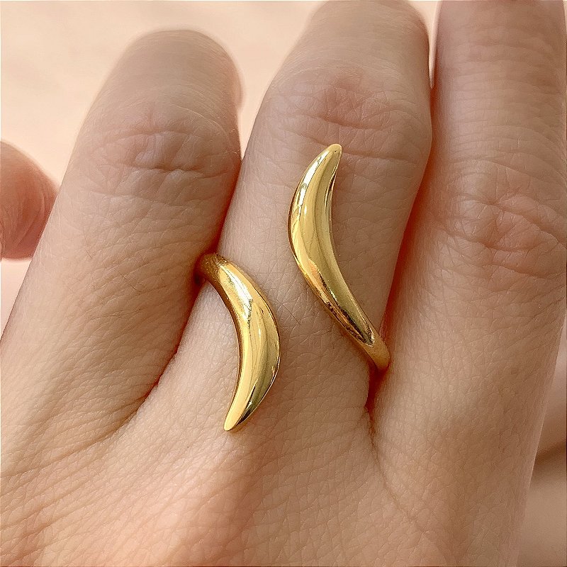ANEL REGULÁVEL FIO DELICADO CURVADO DOURADO AÇO 316L⭐️