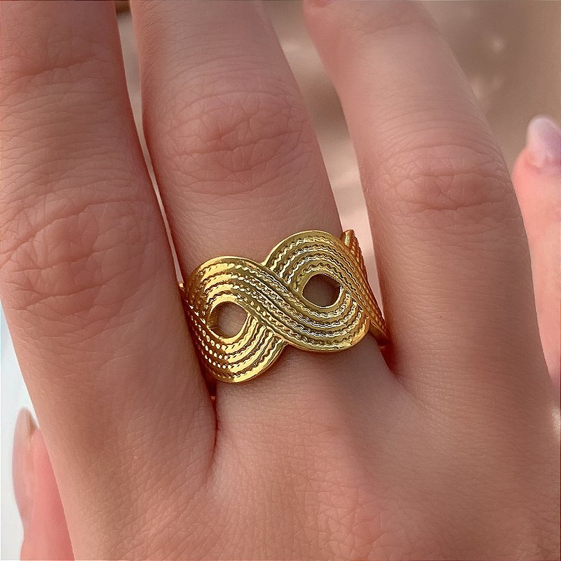 ANEL REGULÁVEL INFINITOS TEXTURIZADOS DOURADO AÇO 316L⭐️