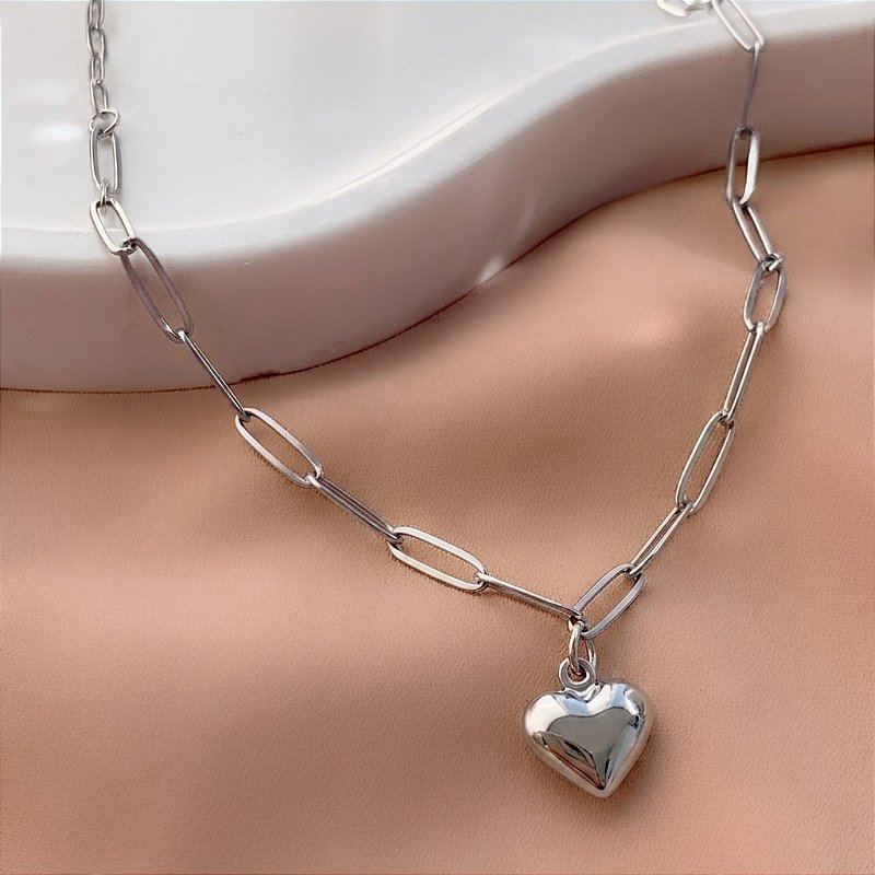 COLAR CORRENTE CARTIER PINGENTE CORAÇÃO BOLEADO AÇO 316L⭐️