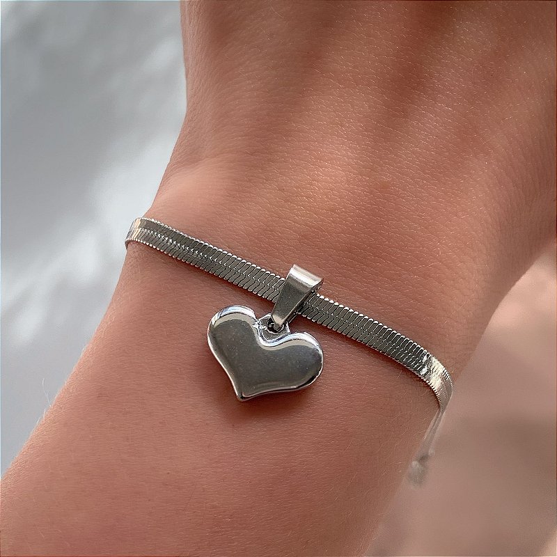 PULSEIRA CORRENTE FITA PINGENTE DE CORAÇÃO AÇO 316L⭐️