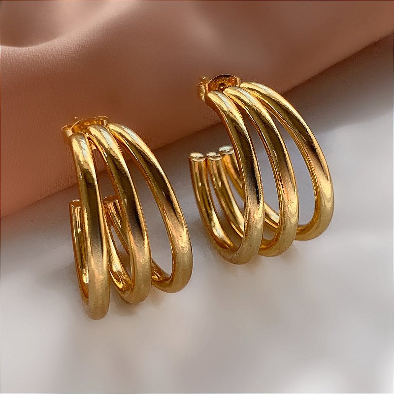 BRINCO ARGOLA 3 FIOS LISOS M DOURADO AÇO 316L⭐️