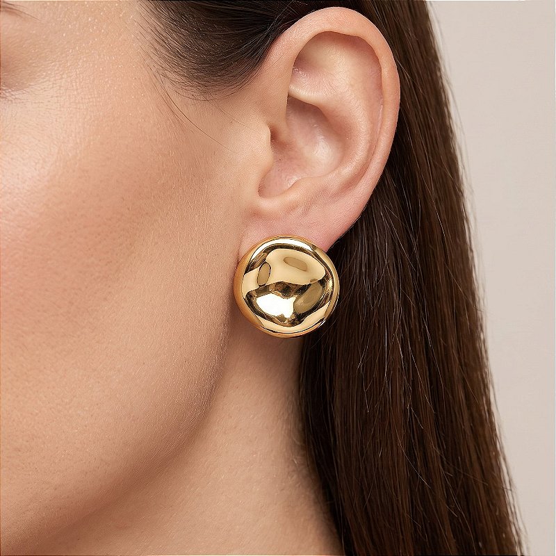 BRINCO BOTÃO MARTELADO DOURADO AÇO 316L⭐️