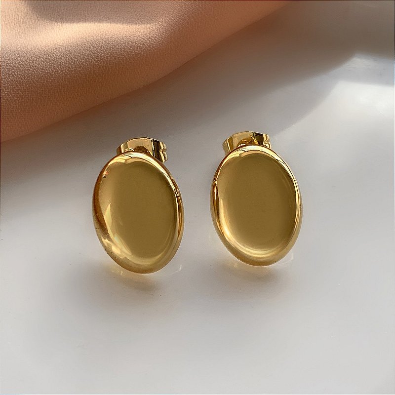 BRINCO OVAL LISO P DOURADO AÇO 316L⭐️