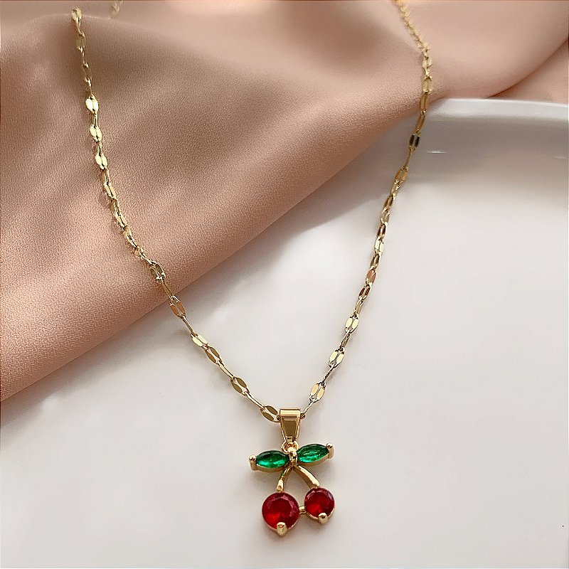 COLAR PINGENTE CEREJINHA DOURADO AÇO 316L⭐️