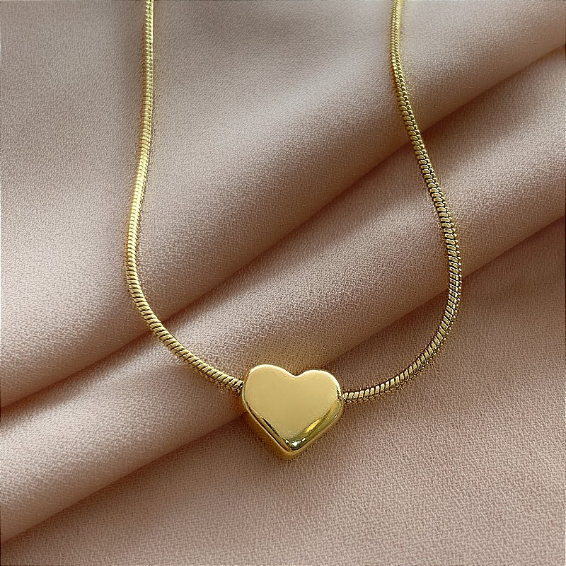 PULSEIRA CORRENTE RABO DE RATO CORAÇÃO LISO DOURADO AÇO 316L⭐️