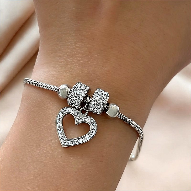 PULSEIRA CORRENTE BOLEADA PINGENTE CORAÇÃO E BERLOQUES ZIRCÔNIAS AÇO 316L⭐️