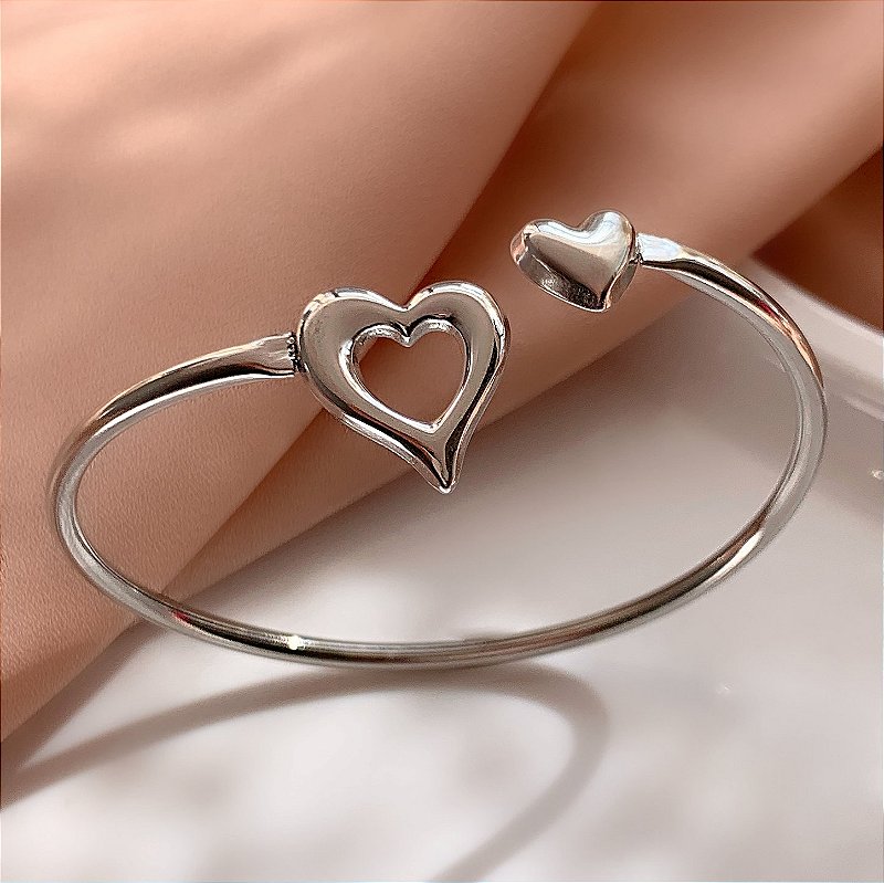PULSEIRA / BRACELETE REGULÁVEL CORAÇÃO VAZADO E LISO AÇO 316L⭐️