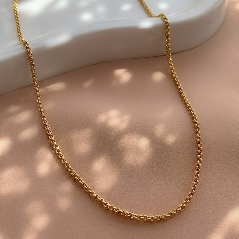 COLAR CORRENTE ELO PORTUGUÊS FINO DOURADO AÇO 316L⭐️