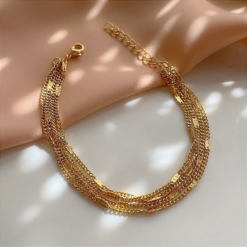 PULSEIRA CORRENTES TRACINHOS DOURADO AÇO 316L⭐️