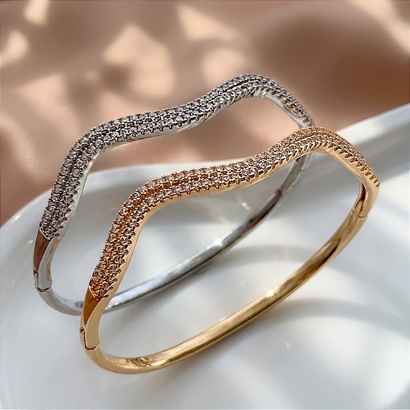 PULSEIRA FIO ONDULADO COM MINI ZIRCÔNIAS BIJU