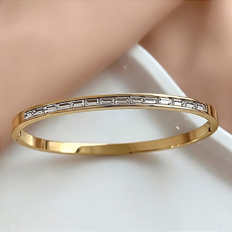 PULSEIRA / BRACELETE FIO ZIRCÔNIA RETANGULAR DOURADO AÇO 316L⭐️