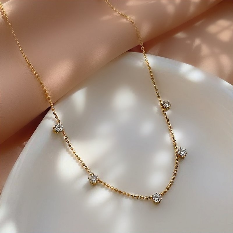 COLAR CORRENTE DELICADA BOLINHA E PONTOS DE LUZ DOURADO AÇO 316L PREMIUM⭐️