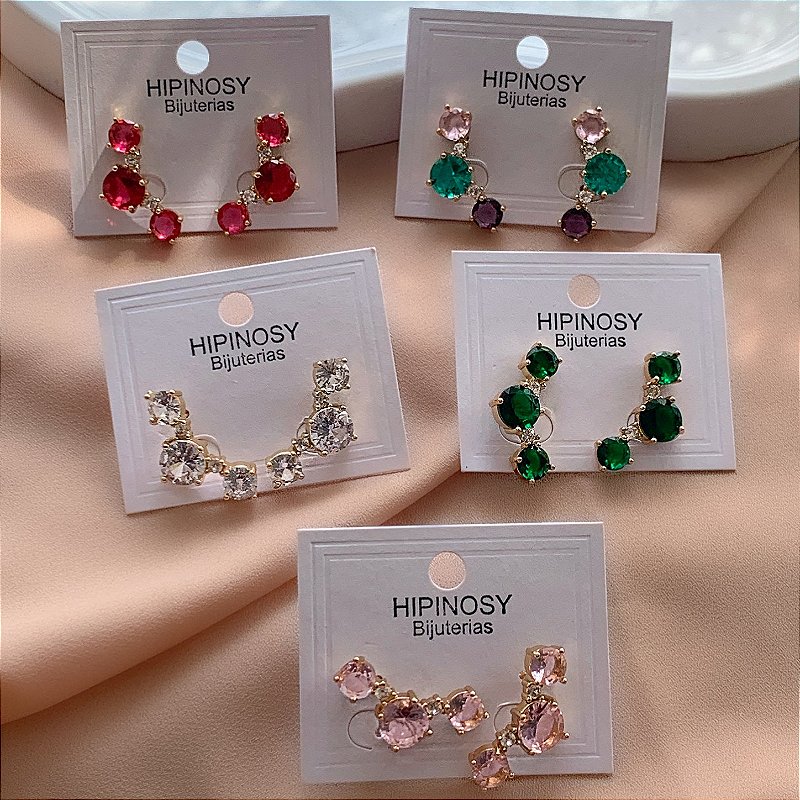 BRINCO EAR CUFF PEDRAS REDONDAS DE ZIRCÔNIAS COLOR DOURADO BIJU