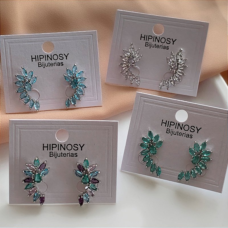 BRINCO EAR CUFF FOLHAGEM DE ZIRCÔNIAS COLOR PRATEADO BIJU