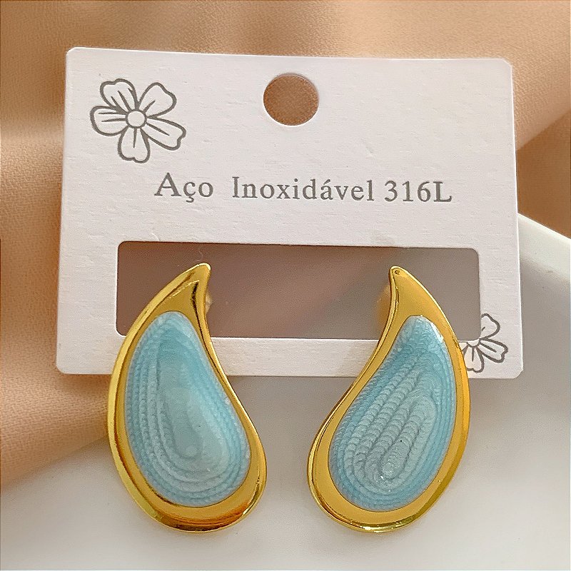 BRINCO GOTA ESMALTADA DOURADO AÇO 316L⭐️(GRUPO 1)
