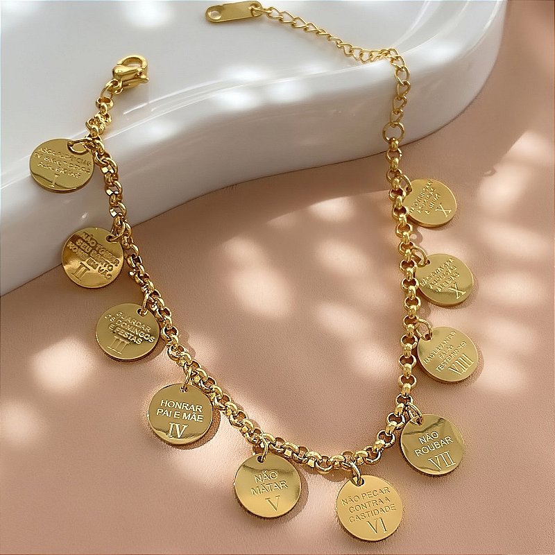 PULSEIRA 10 MANDAMENTOS DOURADO AÇO 316L⭐️