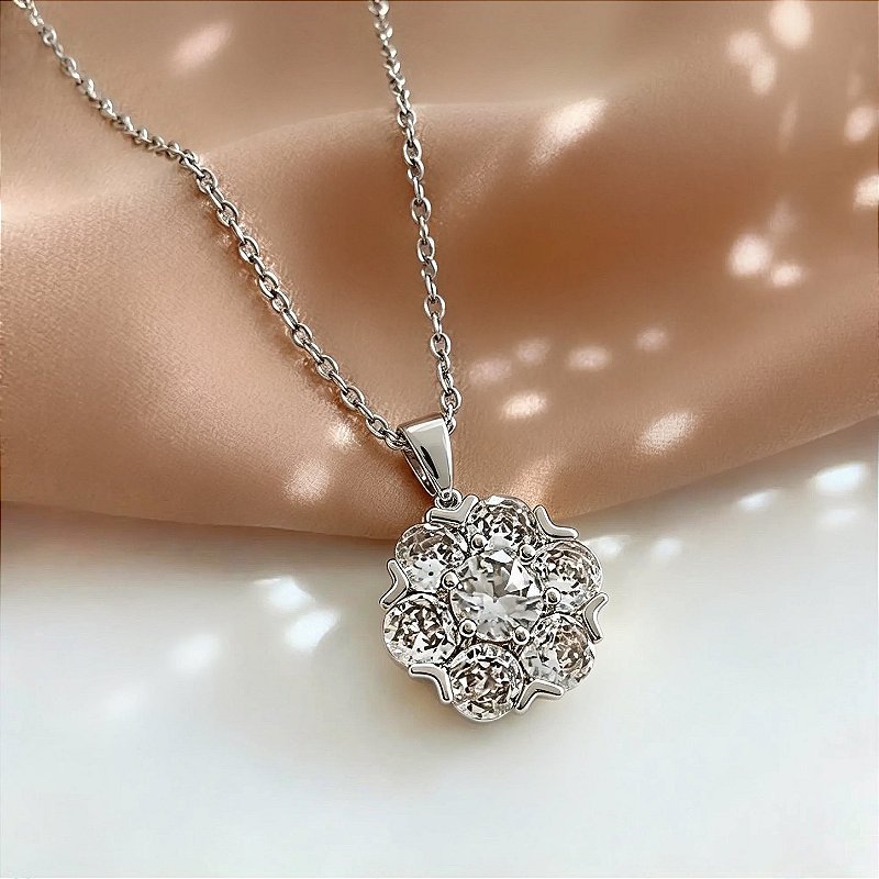 COLAR PINGENTE FLOR PEDRA ZIRCÔNIA AÇO 316L⭐️