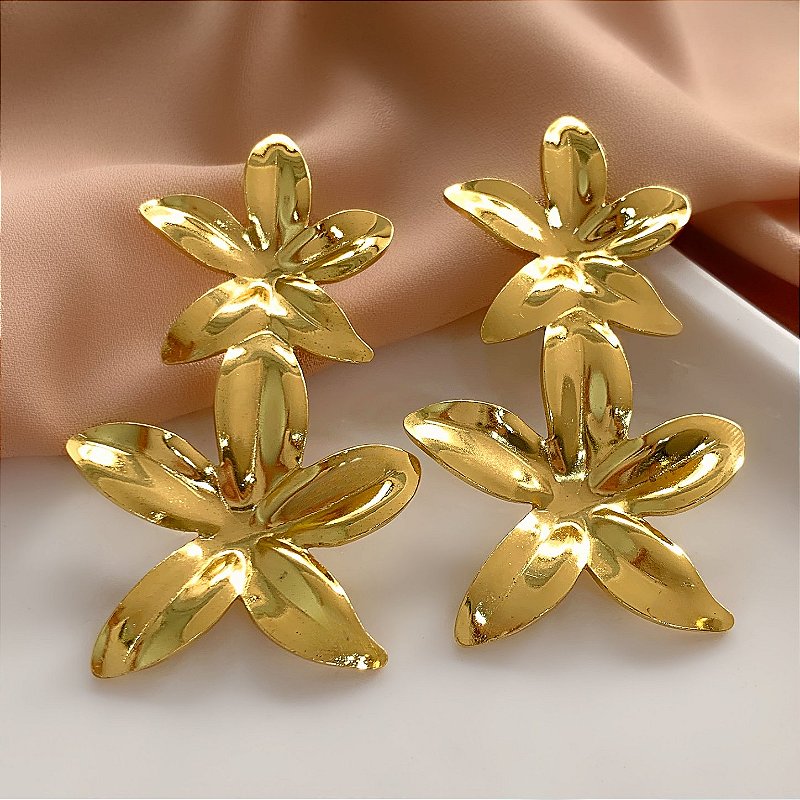 BRINCO FLORES HIBISCO DOURADO AÇO 316L⭐️