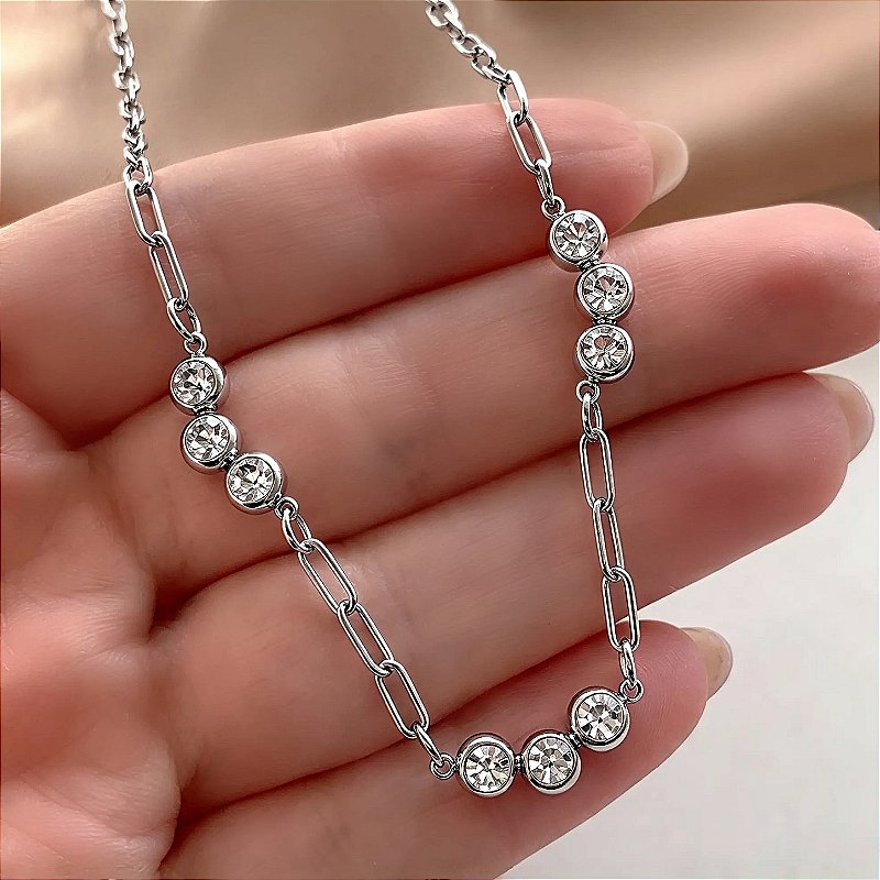 COLAR CORRENTE CARTIE PEDRINHAS EM ZIRCÔNIAS AÇO 316L⭐️