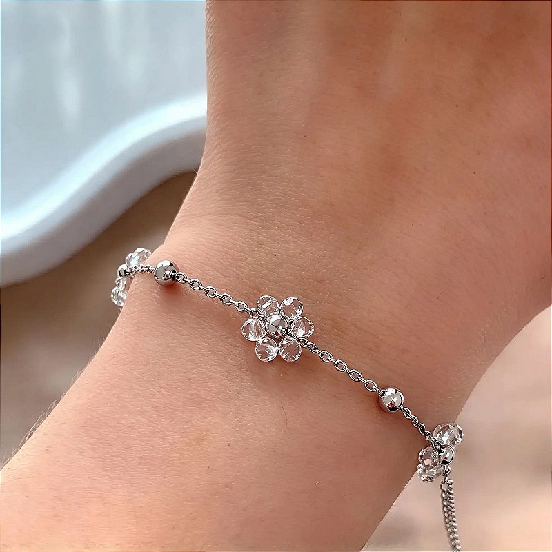 PULSEIRA MINI FLORES DE CRISTAIS AÇO 316L⭐️