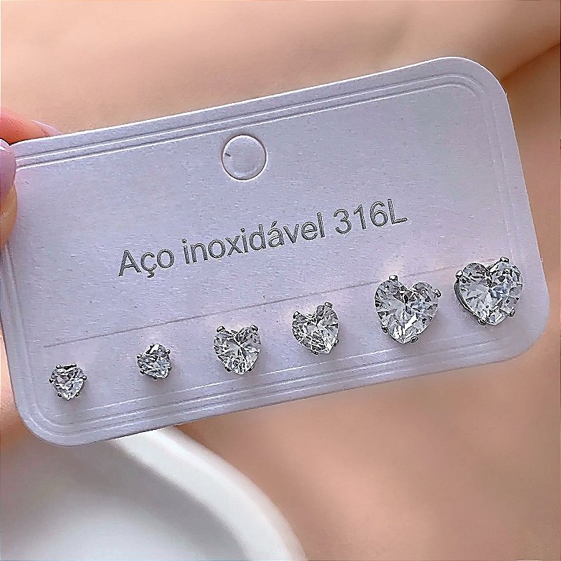 BRINCO KIT PEDRAS ZIRCÔNIAS CORAÇÃO AÇO 316L⭐️