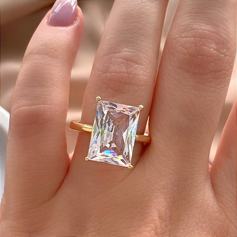 ANEL PEDRA RETANGULAR ZIRCÔNIA G BIJU